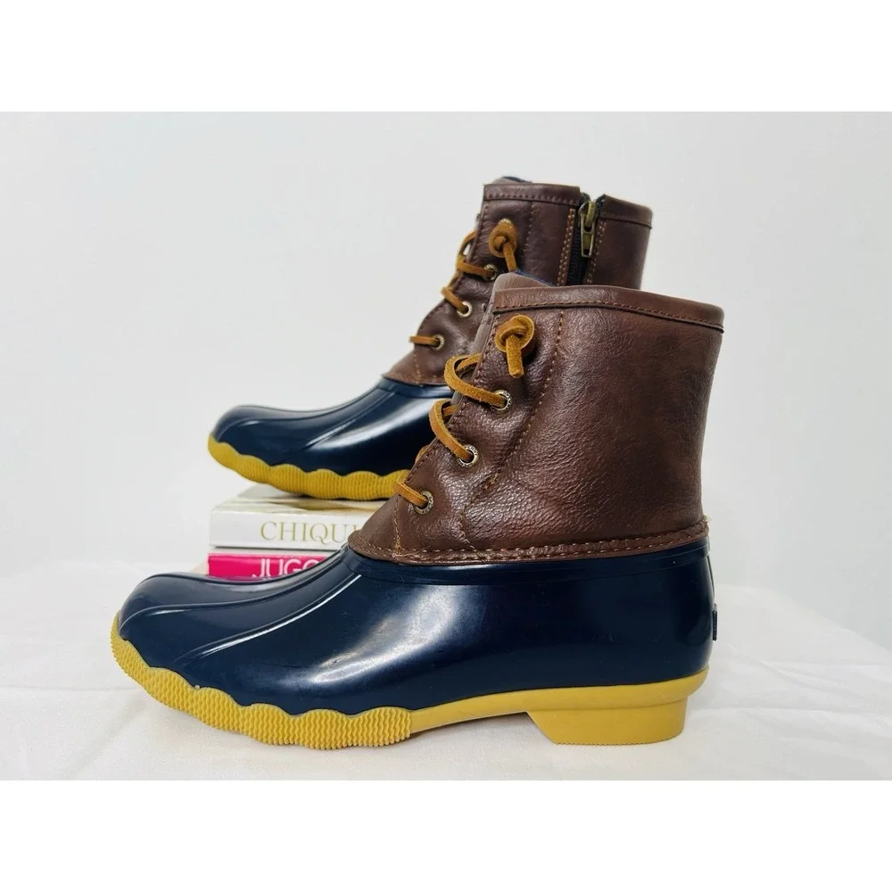 Sperry Top Sider Saltwater Duck Kids Girls Rain Ankle Boots Brown Blue Size 4M